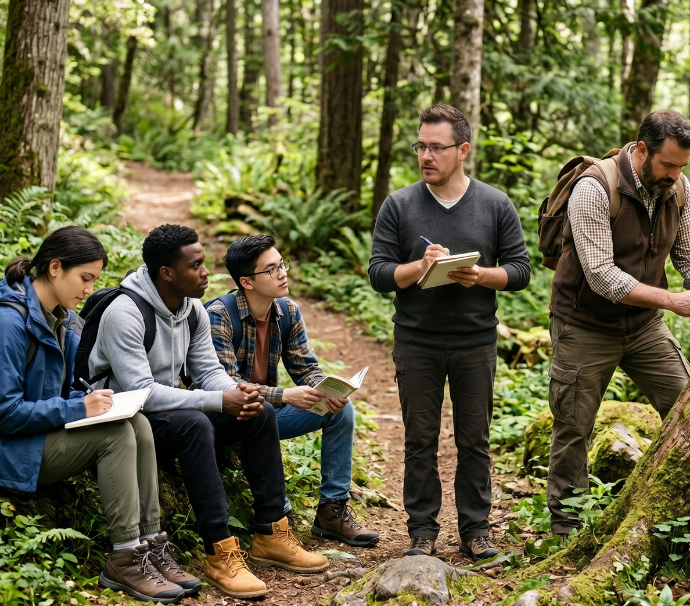 Kevin en forêt avec ses apprenant